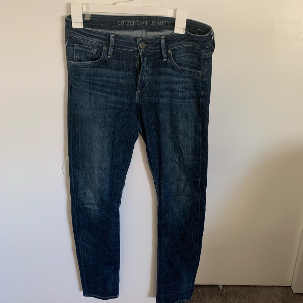 Mid rise dark wash skinny jean